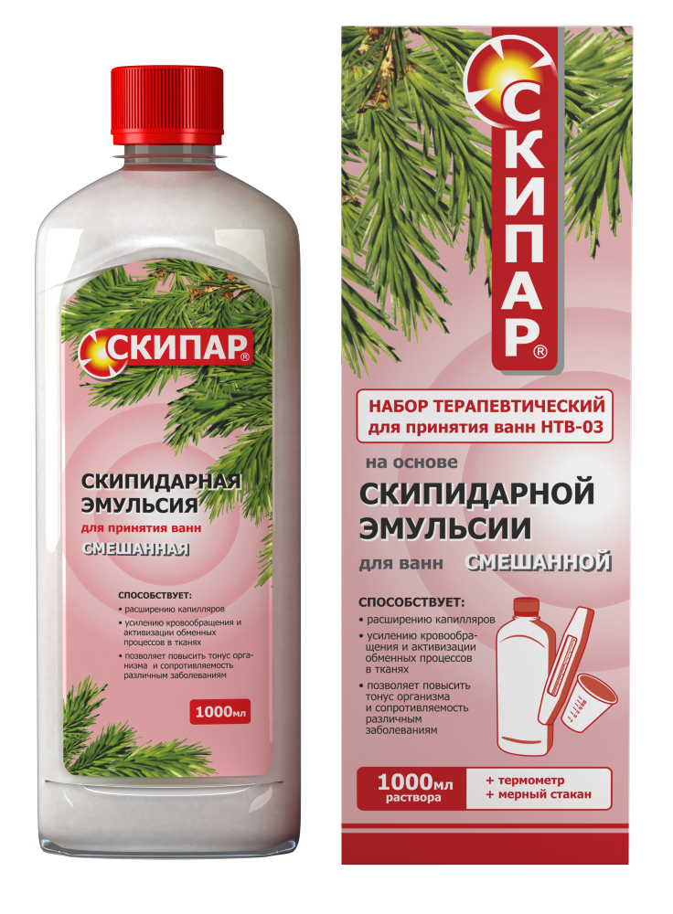 СКИПАР Терапевтический набор д/ванн скипидарн смешан 1000мл с термометр и мерн стакан [НТВ03] Биофармрус
