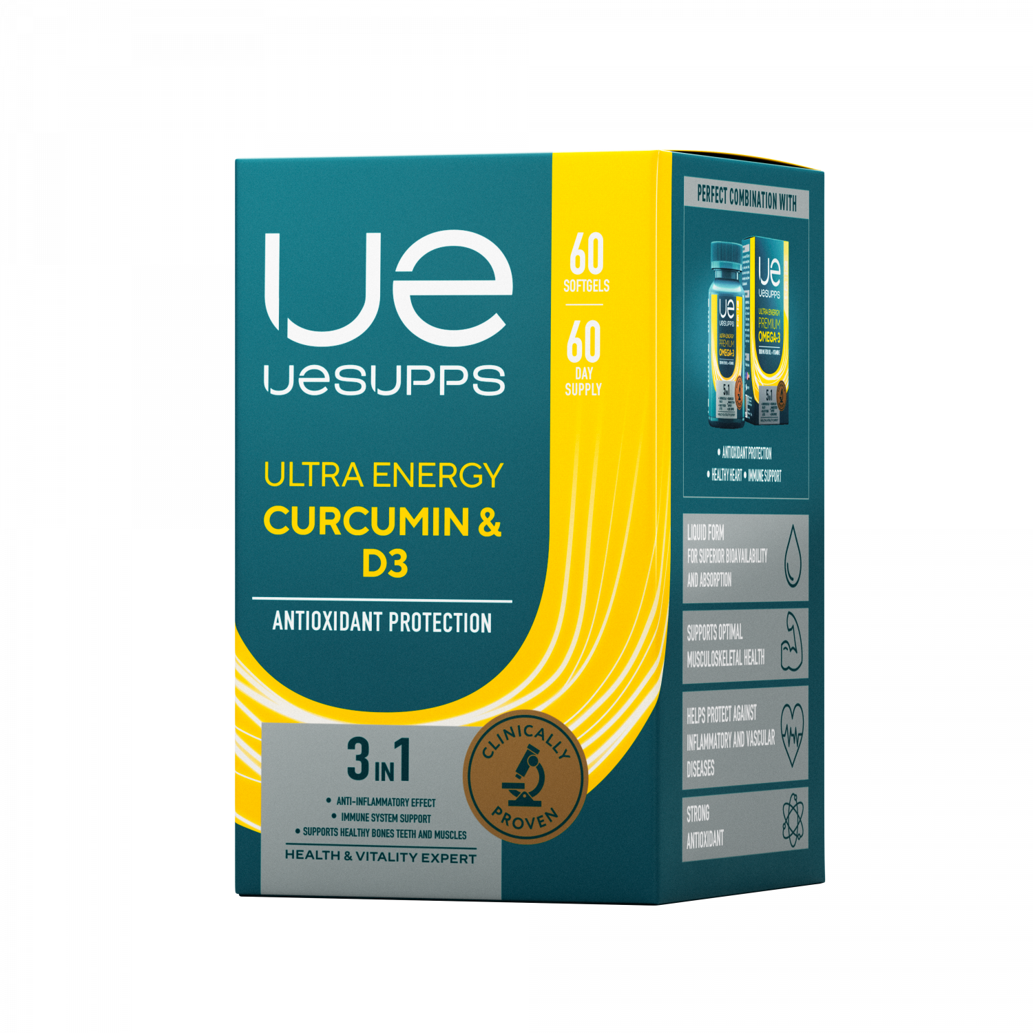 УЕСАППС Ультра Энерджи Куркумин+Витамин Д3 капс. N60~БАД Ultra Energy Supplements Trading L.L.C