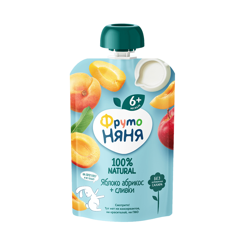 ФРУТОНЯНЯ пюре 6+ яблоко/абрикос/сливки 90г дой-пак Прогресс АО