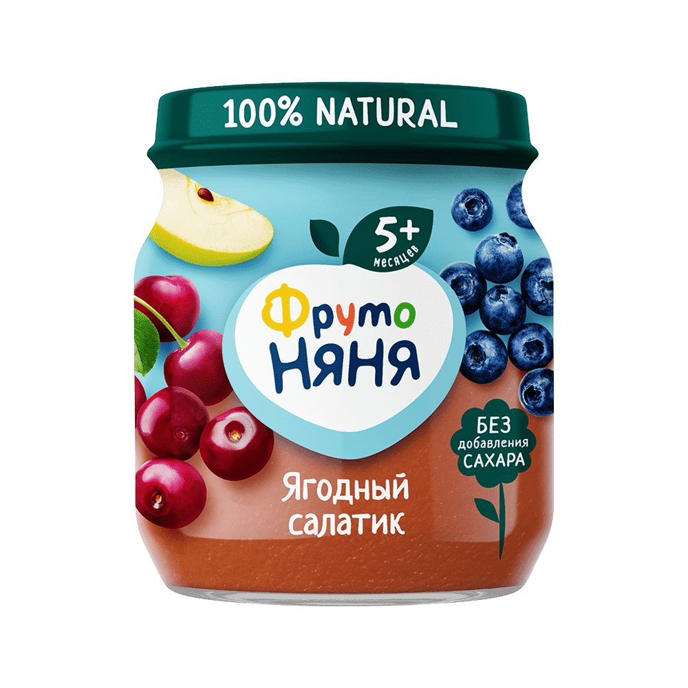 ФРУТОНЯНЯ Ягодный салатик пюре яблоко/черника/вишня 100г Прогресс АО