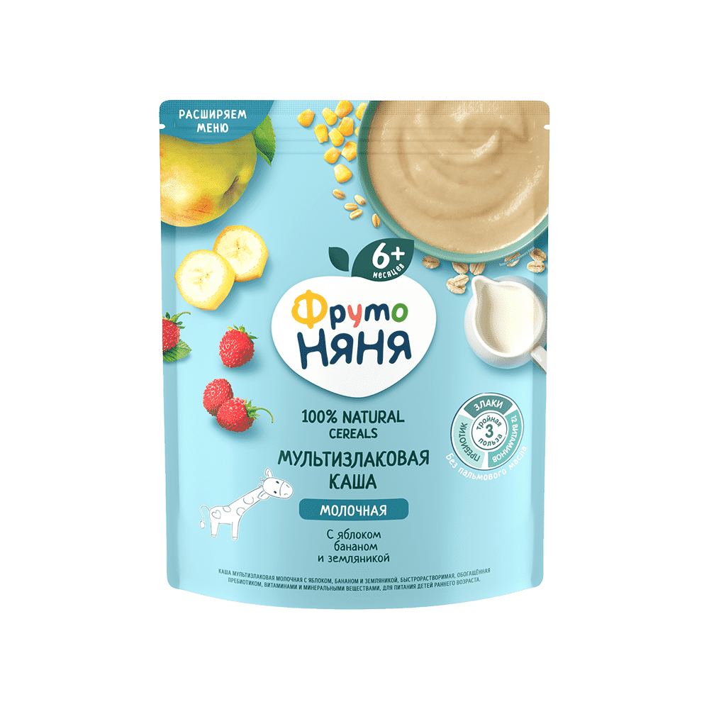ФРУТОНЯНЯ каша мультизлак молочн 6+ яблоко/банан/земляник 200г Прогресс АО