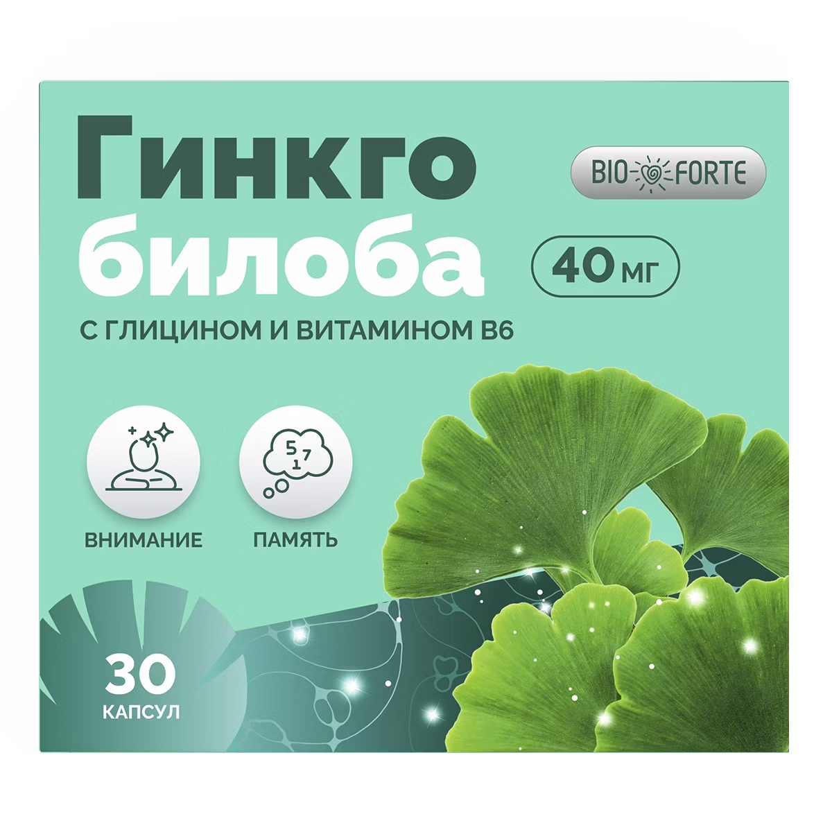BioForte Гинкго билоба Форте+глицин+витамин В6 капс. 318мг N30~БАД Барнаульский завод медицинских препаратов